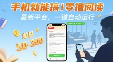 手机就能搞！零撸阅读挂G，最新平台，一键自动运行，随时随地挣，单日50-3张+【揭秘】-727网创