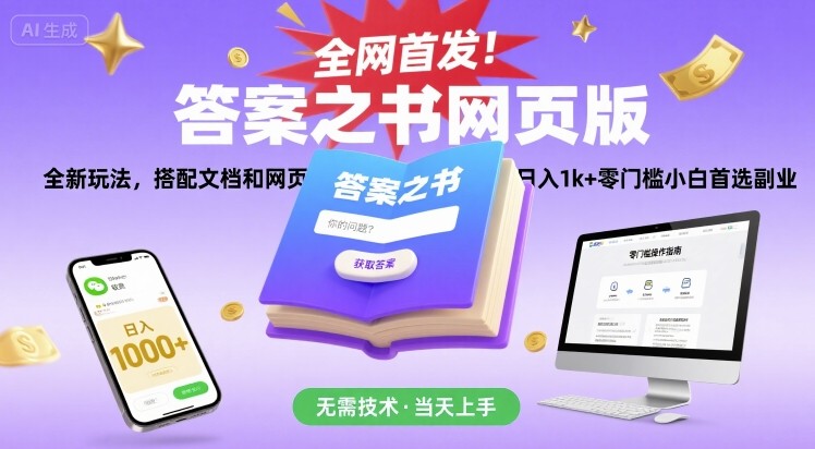全网首发！答案之书网页版，全新玩法，搭配文档和网页，日入1k+零门槛小白首选副业【揭秘】-727网创