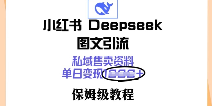 小红书Deepseek图文引流，私域售卖资料，单日变现多张，保姆级教程-727网创