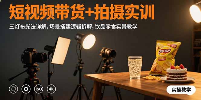 （15540期）短视频带货+拍摄实训：三灯布光法详解,场景搭建逻辑拆解,饮品零食实景教学-727网创