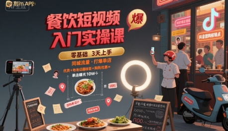 餐饮短视频入门实操课，引爆同城流量，打爆单店-727网创