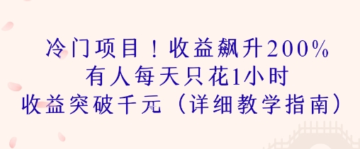 冷门项目！收益飙升200% 有人每天只花1小时 收益突破1k(详细教学指南)-727网创