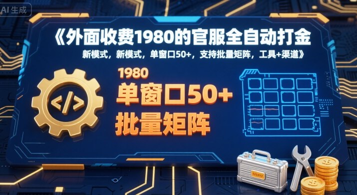 外面收费1980的官服全自动打金，新模式，单窗口50+，支持批量矩阵，工具+渠道【揭秘】-727网创