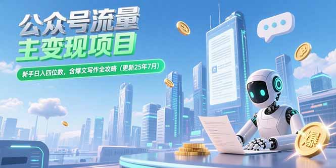 （15412期）公众号流量主变现项目，新手日入四位数，含爆文写作全攻略(更新25年7月)-727网创