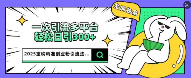 2025重磅全网独家引流法，一次多平台，轻松日引300+精准创业粉-727网创