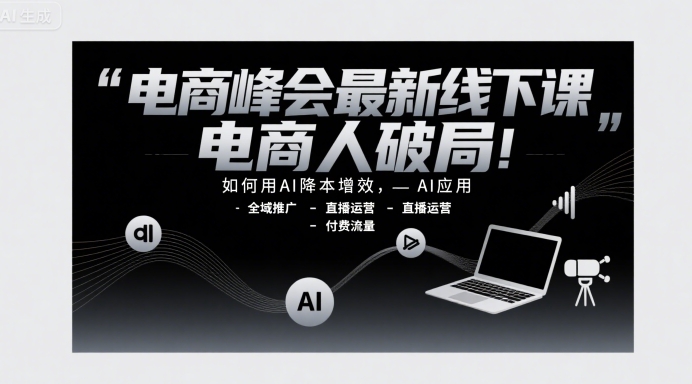 电商峰会最新线下课，电商人破局，如何用AI降本增效，AI应用-全域推广-直播运营-付费流量-727网创