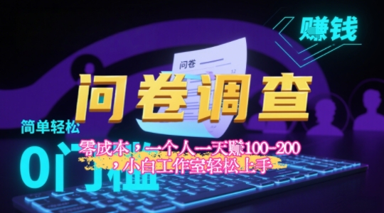 2025《问卷调查》最新工作室技术解密：一个人在家也可以闷声发大财，小白一天2张+，可矩阵放大-727网创