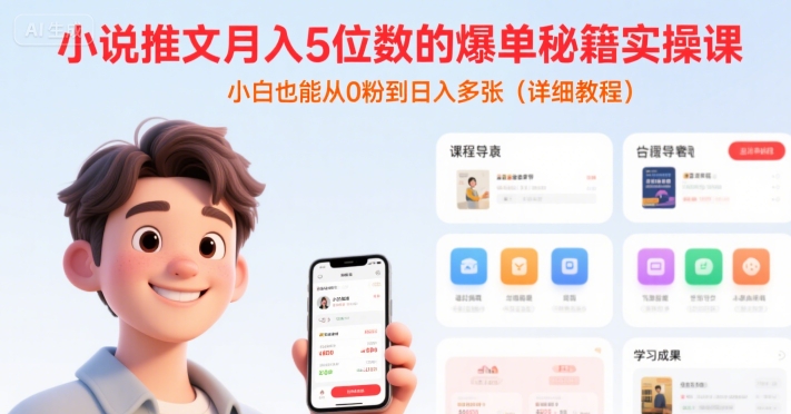 小说推文月入5位数的爆单秘籍实操课，，小白也能从0粉到日入多张(详细教程)-727网创