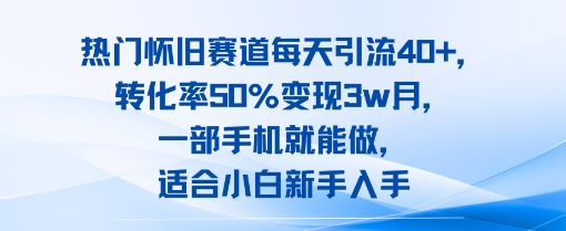 热门怀旧赛道每天引流40+，转化率50%月变现3w，一部手机就能做，适合小白新手入手-727网创
