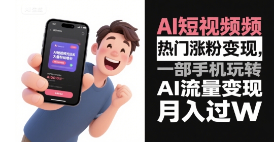 AI短视频热门涨粉变现，一部手机玩转AI流量变现，月入过W-727网创