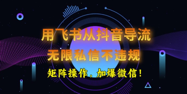用飞书从抖音导流，无限私信不违规，抖音截流创业粉-727网创