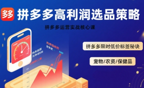 拼多多选品暴利技术实战课，拼多多高利润选品策略，拼多多限时低价标签秘诀-727网创