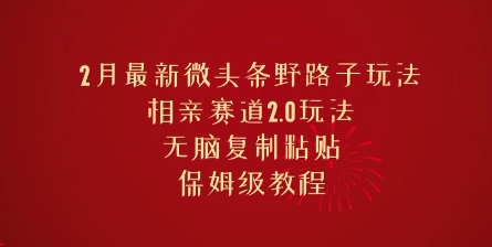 2月最新微头条野路子玩法，相亲赛道2.0玩法，无脑复制粘贴，保姆级教程-727网创