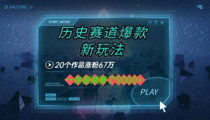 20个作品涨粉67W，一条视频收益1k+，历史赛道爆款新玩法-727网创