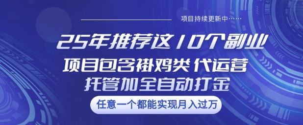 25年推荐这10个副业项目包含褂鸡类、代运营托管类、全自动打金类【揭秘】-727网创