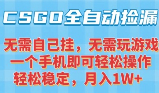 CSGO自动捡漏项目，最新独家玩法，一个手机可操作，新手小白轻松月入1W+，操作简单易上手【揭秘】-727网创