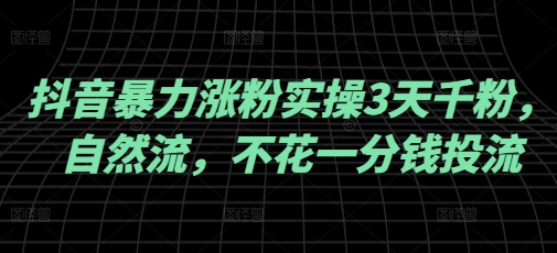 抖音暴力涨粉实操3天千粉，自然流，不花一分钱投流，实操经验分享-727网创