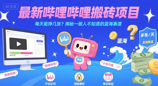 最新哔哩哔哩上B站搬砖项目，每天能挣几张？揭秘一般人不知道的蓝海赛道-727网创