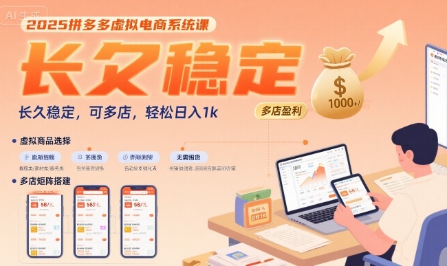 2025拼多多虚拟电商系统课，长久稳定，可多店，轻松日入1k-727网创