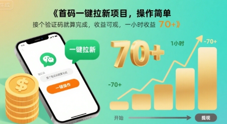 首码一键拉新项目，操作简单，接个验证码就算完成，收益可观， 一小时收益70+【揭秘】-727网创