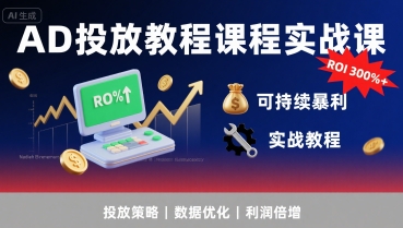AD投放教程课程实战课，实现广告ROI300%+可持续暴利-727网创