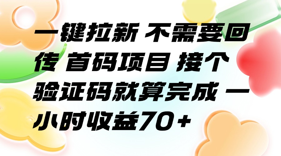 （15588期）一键拉新 不需要回传 首码项目 接个验证码就算完成 一小时收益70+-727网创