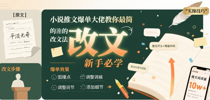 小说推文爆单大佬教你最简单的改文方法实操课，新手必学-727网创