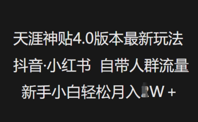 天涯神贴4.0版本最新玩法，抖音·小红书自带人群流量，新手小白轻松月入过W-727网创
