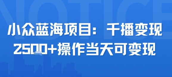小众蓝海项目，千播变现2.5k+操作当天可变现-727网创