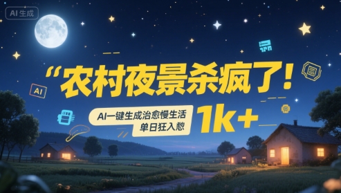 农村夜景杀疯了！AI一键生成治愈系慢生活，单日狂入1k+-727网创