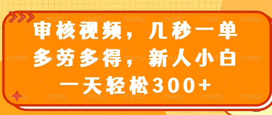 （14294期）审核视频，几秒一单，多劳多得，新人小白一天轻松300+-727网创
