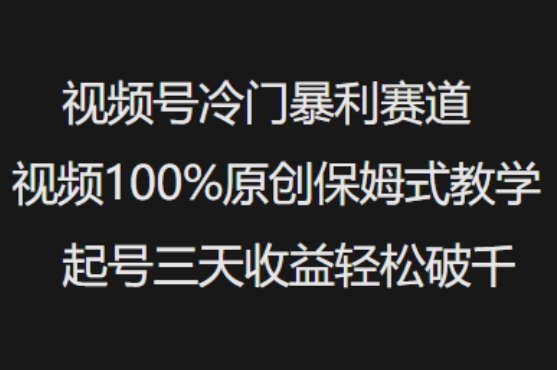 视频号冷门暴利赛道视频100%原创保姆式教学起号三天收益轻松破千-727网创