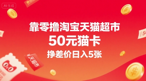 靠零撸淘宝天猫超市50元猫卡，挣差价日入5张-727网创