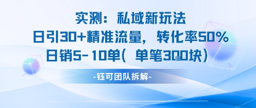实测私域新玩法日引30加精准流量转化率50%日销5-10单每笔3张-727网创