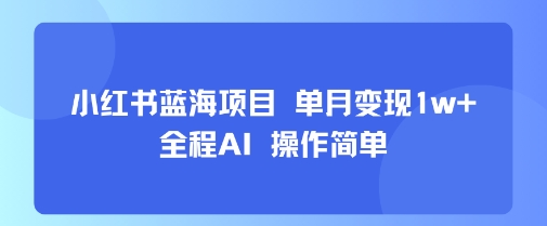 小红书蓝海项目 单月变现1w+ 全程AI 操作简单-727网创