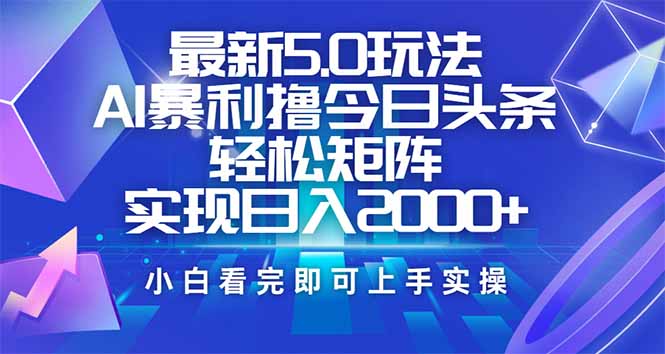 （14336期）今日头条最新5.0玩法，思路简单，复制粘贴，轻松实现矩阵日入2000+-727网创